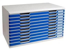 Exacompta Módulo Cajones Sobremesa Classic 10 Cajones Poliestireno DIN A3 Gris Claro/Azul 576x320x350 mm