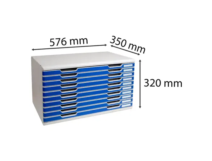 Exacompta Módulo Cajones Sobremesa Classic 10 Cajones Poliestireno DIN A3 Gris Claro/Azul 576x320x350 mm