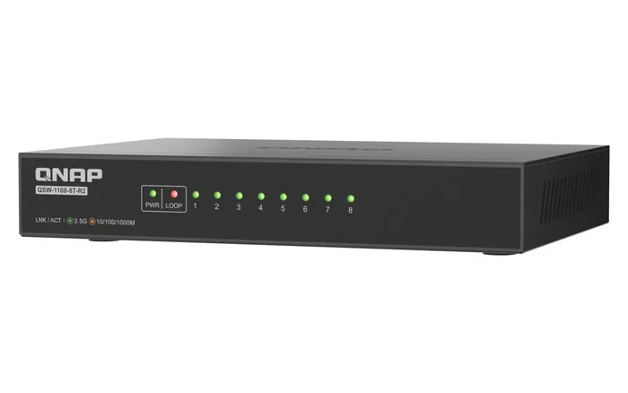 QNAP QSW-1108-8T-R2 Switch No administrado 2.5G Ethernet 8 Puertos (100/1000/2500), Factor de forma Escritorio, Color Negro
