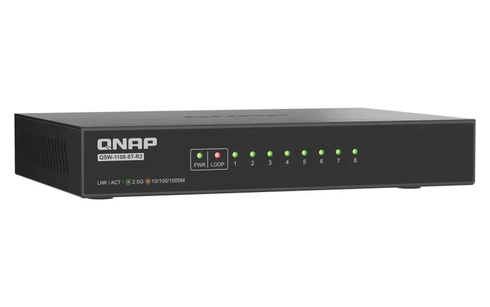 QNAP QSW-1108-8T-R2 Switch No administrado 2.5G Ethernet 8 Puertos (100/1000/2500), Factor de forma Escritorio, Color Negro