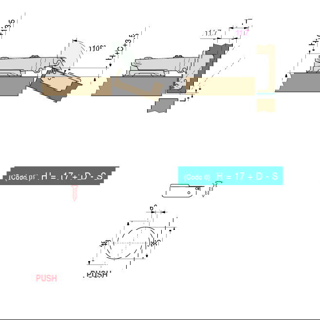 HERRAJES ALK Bisagra Tigra Ø35 Push Slide-On Codo Acodado para Muebles con Sistema de Apertura Rápida
