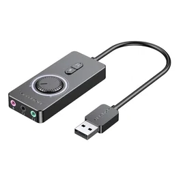 Vention CDRBB Tarjeta de Sonido Interna USB con 3x Jack 3.5 Hembra, Audio 16 bit, Plug and Play, Compatible con Macbook y PS4, Negro