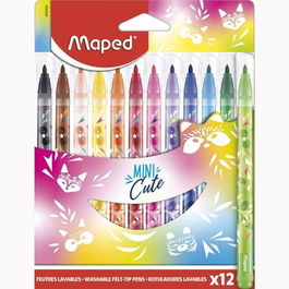 Maped Rotuladores Mini Cute Estuche 12 Colores Surtidos, Tinta Lavable, Punta Media, Resistentes al Secado