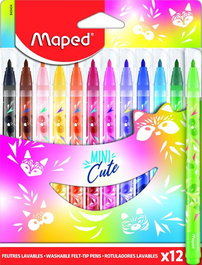 Maped Rotuladores Mini Cute Estuche 12 Colores Surtidos, Tinta Lavable, Punta Media, Resistentes al Secado