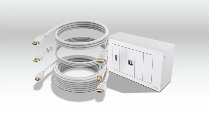 Vision Paquete de Placa Frontal Modular de 10 m con Cables 4K a 60 Hz USB 3.2 para Pantalla Táctil o Proyector, Blanco