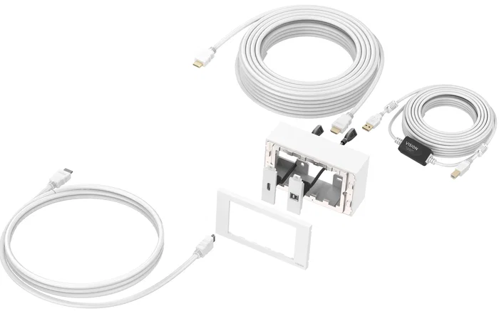 Vision Paquete de Placa Frontal Modular de 10 m con Cables 4K a 60 Hz USB 3.2 para Pantalla Táctil o Proyector, Blanco