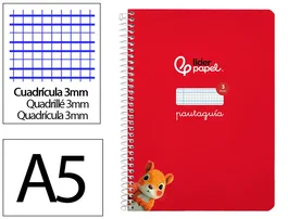 Liderpapel Cuaderno espiral A5 tapa dura 80 hojas 90gr cuadro pautado 3mm color rojo