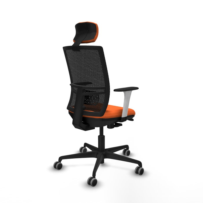 PIQUERAS Y CRESPO Silla de oficina Yunquera con mecanismo Sincro/Traslack, Tela Naranja y Malla Negra PIQUERAS Y CRESPO Silla de oficina Yunquera con mecanismo Sincro/Traslack, Tela Naranja y Malla Negra