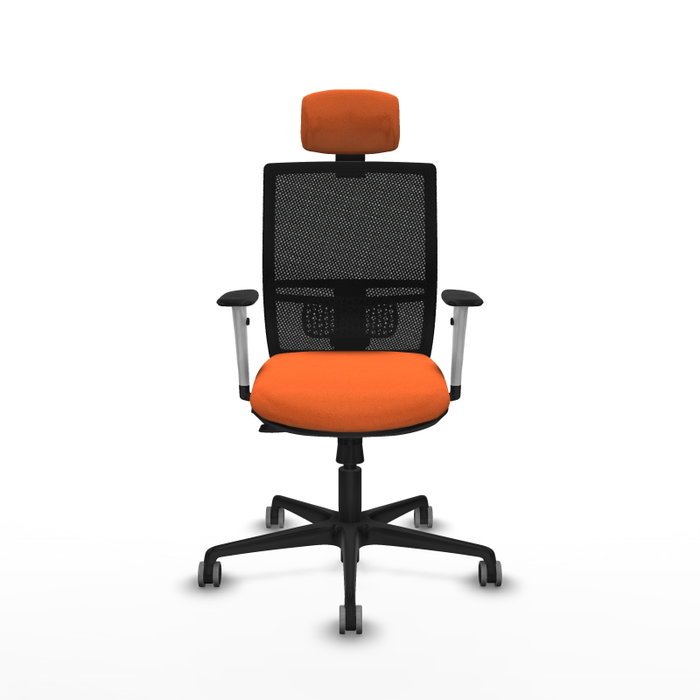PIQUERAS Y CRESPO Silla de oficina Yunquera con mecanismo Sincro/Traslack, Tela Naranja y Malla Negra PIQUERAS Y CRESPO Silla de oficina Yunquera con mecanismo Sincro/Traslack, Tela Naranja y Malla Negra