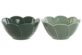DKD Home Decor Cuencos de Porcelana Green Leafs 24 Relieve Hojas Surtido de 6 unidades en Verde y Verde Oscuro