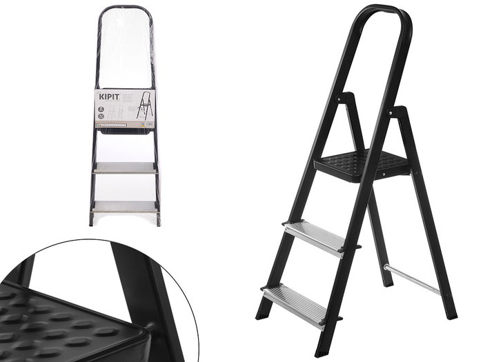 Kipit Escalera Alta de 3 Peldaños, de Aluminio y Acero, con Escalones Antideslizantes, Negra/Plata, 121x38x11.5 cm (Set de 2) Kipit Escalera Alta de 3 Peldaños, de Aluminio y Acero, con Escalones Antideslizantes, Negra/Plata, 121x38x11.5 cm (Set de 2)