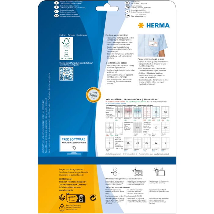 HERMA Tarjetas para insertar nombres A4 75x40 mm blanco 300 unidades HERMA Tarjetas para insertar nombres A4 75x40 mm blanco 300 unidades