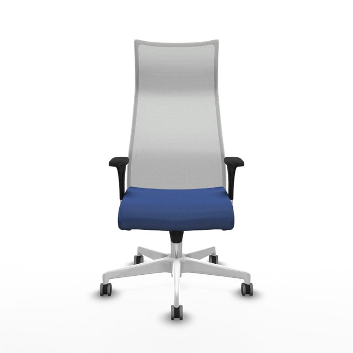 PIQUERAS Y CRESPO Albacete Silla de oficina con mecanismo sincro, malla blanca y acabado Bali azul marino