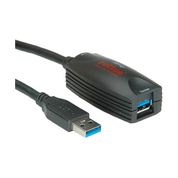 ROLINE Cable Repetidor Activo USB 3.2 Gen 1, 5 Metros, Color Negro