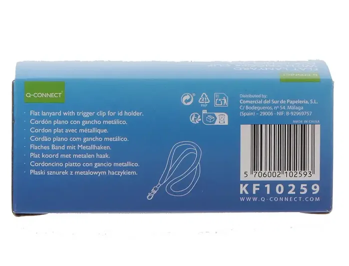 Q-connect Cordón plano con gancho metálico azul para identificadores, pack de 25