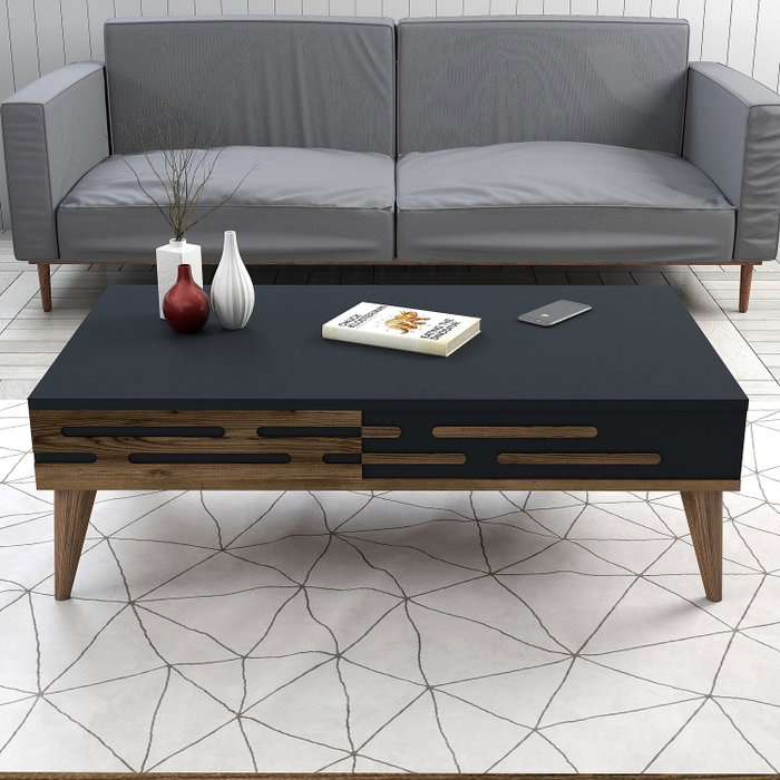 Hanah Home Valensiya 140 Conjunto Muebles Salón Nogal, Antracita