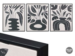 Giftdecor Cuadro Lienzo Marco Negro Jarrones Negros Surtidos 40x50x3 cm (Set de 3)