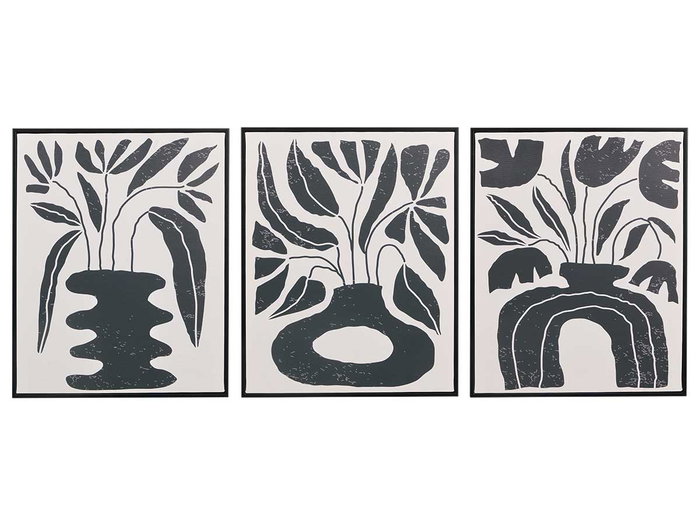Giftdecor Cuadro Lienzo Marco Negro Jarrones Negros Surtidos 40x50x3 cm (Set de 3)