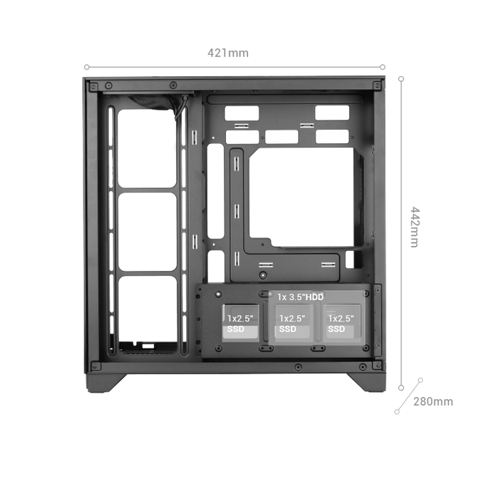 Mars Gaming MCVISION Caja de PC Gaming ATX con triple cristal templado de 270°, soporte para 8 ventiladores y radiador 360mm, USB-C 3.2 Gen2, negra