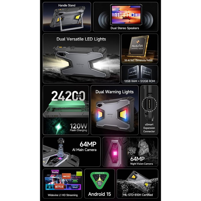 Tablet Ulefone ARMOR PAD 5 PRO 5G 11" MediaTek Dimensity 9000 12 GB RAM 512 GB Negro