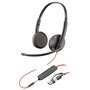 Poly Blackwire 3225 Stereo USB-C Headset con conector 3,5 mm y adaptador USB-C/A, Negro