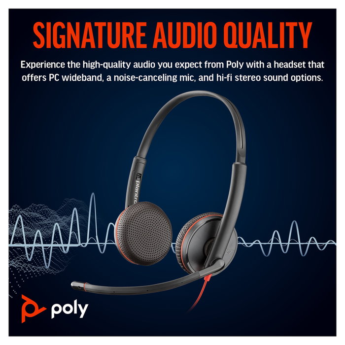 Poly Blackwire 3225 Stereo USB-C Headset con conector 3,5 mm y adaptador USB-C/A, Negro Poly Blackwire 3225 Stereo USB-C Headset con conector 3,5 mm y adaptador USB-C/A, Negro