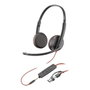 Poly Blackwire 3225 Stereo USB-C Headset con conector 3,5 mm y adaptador USB-C/A, Negro