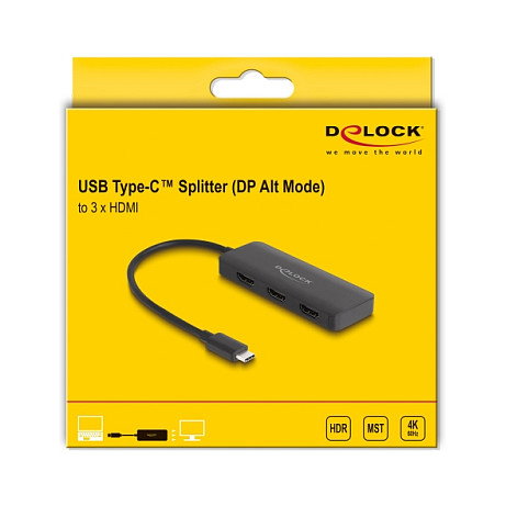DeLOCK Divisor USB Type-C DP Alt Mode a 3x HDMI MST 4K 60Hz HDR