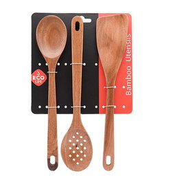 DKD Home Decor Set de 3 Utensilios de Acacia Natural