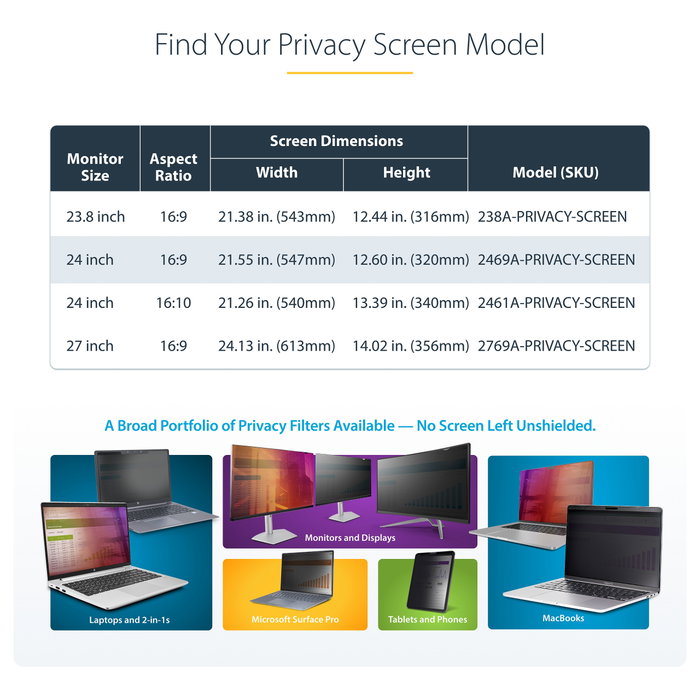 StarTech.com Filtro de Privacidad 24 Pulgadas 16:9 Colgante Brillante
