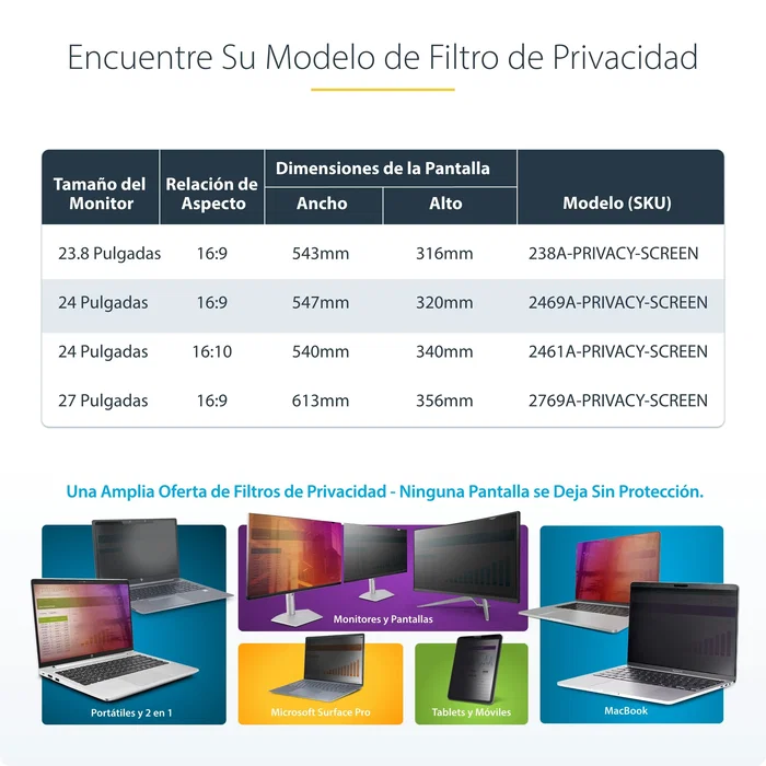 StarTech.com 2469A-PRIVACY-SCREEN Filtro de Privacidad Colgante para Monitor de 24" (61 cm) 16:9 - Protector Acrílico con Filtro Luz Azul - Universal