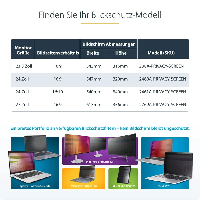 StarTech.com 2469A-PRIVACY-SCREEN Filtro de Privacidad Colgante para Monitor de 24" (61 cm) 16:9 - Protector Acrílico con Filtro Luz Azul - Universal