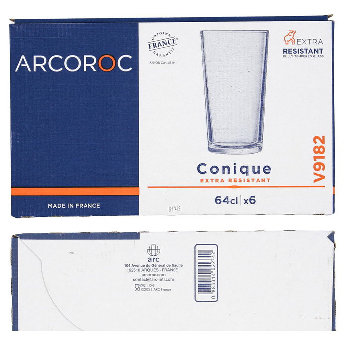 Caja 6 Vasos Altos Vidrio Conique Arcoroc 64 cL