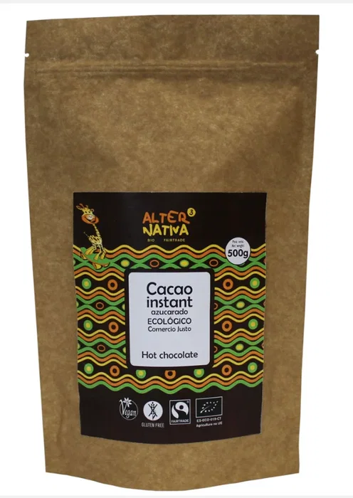 ALTERNATIVA 3 Cacao Instantáneo en Polvo Ecológico y Comercio Justo 500 g, Bio, sin Lactosa, para Leche Fría o Caliente ALTERNATIVA 3 Cacao Instantáneo en Polvo Ecológico y Comercio Justo 500 g, Bio, sin Lactosa, para Leche Fría o Caliente