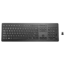 HP Teclado Inalámbrico Premium, Layout Alemán (DE), Aluminio Anodizado, Negro, 100%, RF, Compatible con Windows 10/8.1/7, Receptor USB Incluido