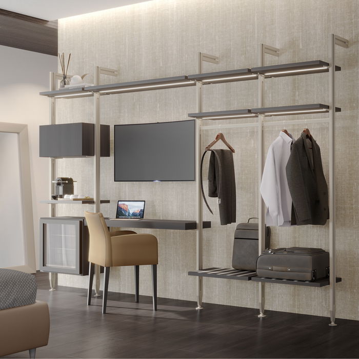 Emuca Kit de soportes para 3 estantes de madera y 1 módulo para la estructura Zero, Zamak, Pintado color gris piedra