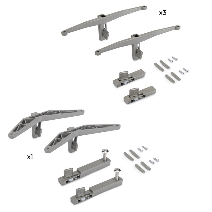 Emuca Kit de soportes para 3 estantes de madera y 1 módulo para la estructura Zero, Zamak, Pintado color gris piedra Emuca Kit de soportes para 3 estantes de madera y 1 módulo para la estructura Zero, Zamak, Pintado color gris piedra