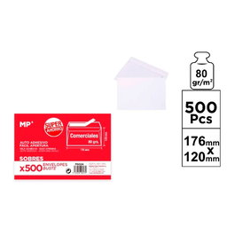 MP Sobres Blancos Autoadhesivos comerciales 176x120 mm, 500 uds, papel 80 g/m²