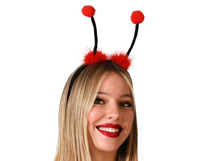 Diadema con antenas rojas y pompones para disfraz de mariquita, abeja u otros insectos - Complemento para fiestas y carnavales Diadema con antenas rojas y pompones para disfraz de mariquita, abeja u otros insectos - Complemento para fiestas y carnavales