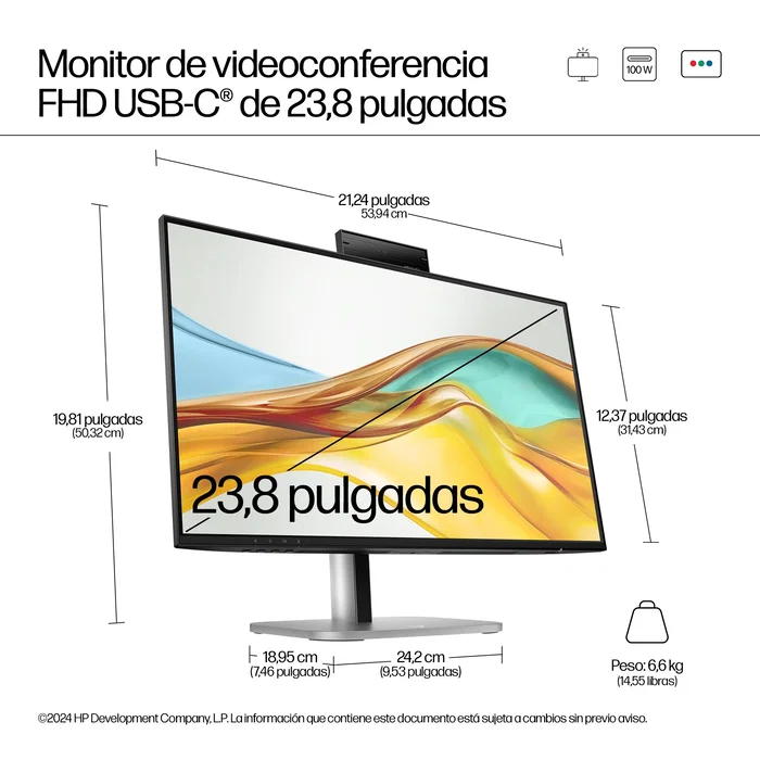 HP Series 5 Pro 524pm Monitor de videoconferencia FHD USB-C de 23,8 pulgadas