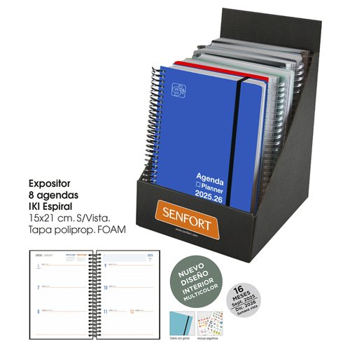Agenda Anual (2025-26) Senfort 16 Meses Iki Unicolor Espiral Tapa Pp Con Goma 155X215 S/V Surtido Expositor De 10 Agenda Anual (2025-26) Senfort 16 Meses Iki Unicolor Espiral Tapa Pp Con Goma 155X215 S/V Surtido Expositor De 10