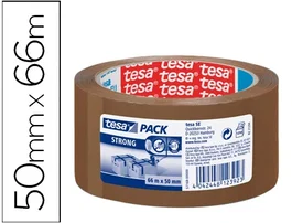 Tesa Cinta Adhesiva Marrón Strong para Embala - 66 m x 50 mm, Desbobinado Silencioso, Alta Adhesión y Resistencia UV, Apta Dispensadores tesaPack