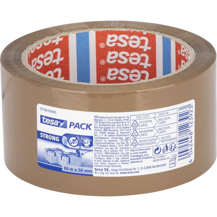 Tesa Cinta adhesiva marrón strong 66 m x 50 mm para embalaje bajo ruido
