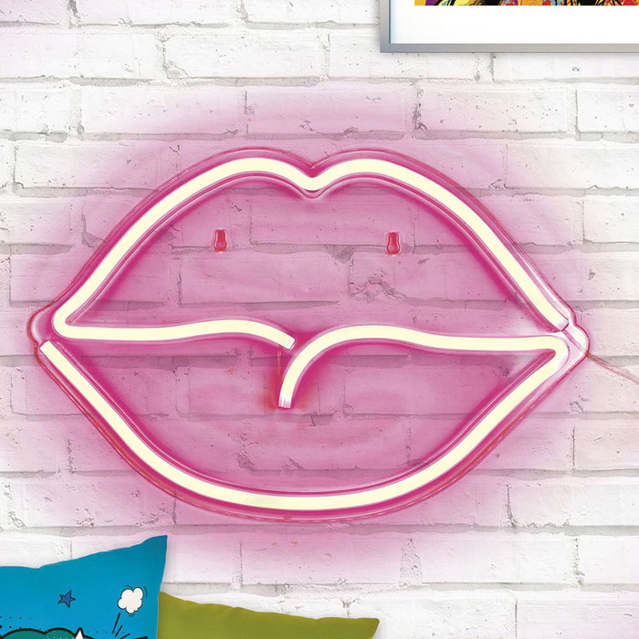 Home Deco Factory Lámpara Neón LED USB "Boca" Colección Neon 150 Leds 620-650K Luz Cálida con Cable USB 2 Metros 42x2x28cm