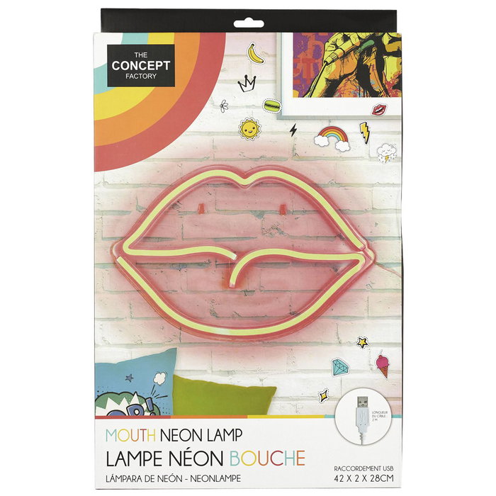 Home Deco Factory Lámpara Neón LED USB "Boca" Colección Neon 150 Leds 620-650K Luz Cálida con Cable USB 2 Metros 42x2x28cm