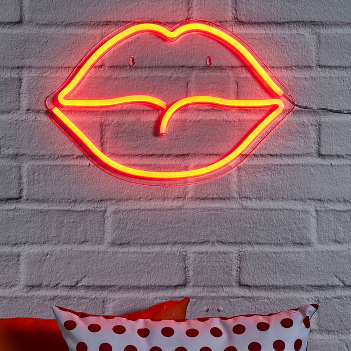 Home Deco Factory Lámpara Neón LED USB "Boca" Colección Neon 150 Leds 620-650K Luz Cálida con Cable USB 2 Metros 42x2x28cm