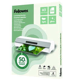 Fellowes Bolsa de Plastificar Recicladas Brillo DIN A3 80 micras, Pack 100 Unidades