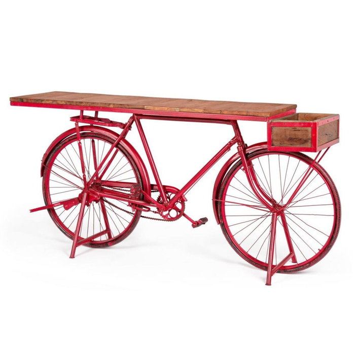 DKD Home Decor Consola de Hierro y Mango con Diseño de Bicicleta Antigua Roja