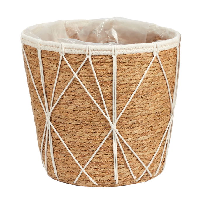 Home Deco Factory Juego de 3 Cestas Trenzadas Espadaña Poliéster Plástico Almacenamiento Maceteros