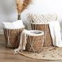 Home Deco Factory Juego de 3 Cestas Trenzadas Espadaña Poliéster Plástico Almacenamiento Maceteros